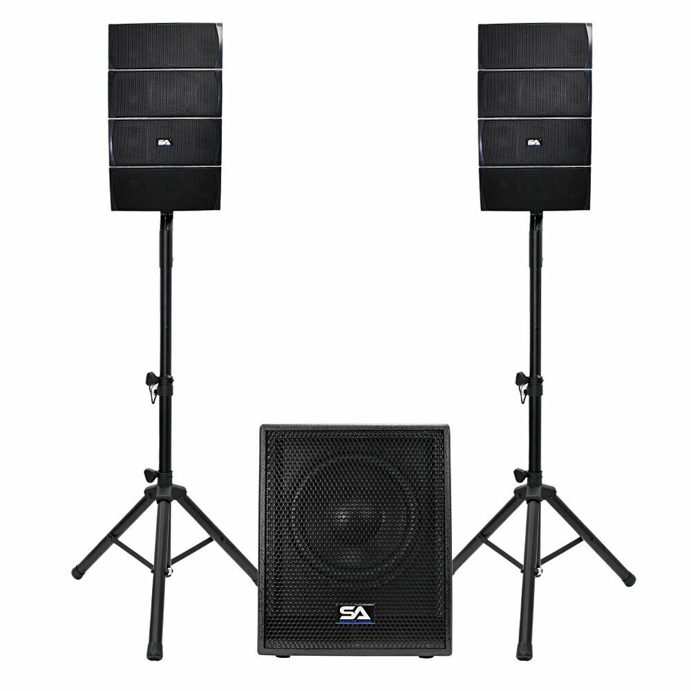 Powered Line Array Speaker System - 12" Active Subwoofer and 8 Column Speakers